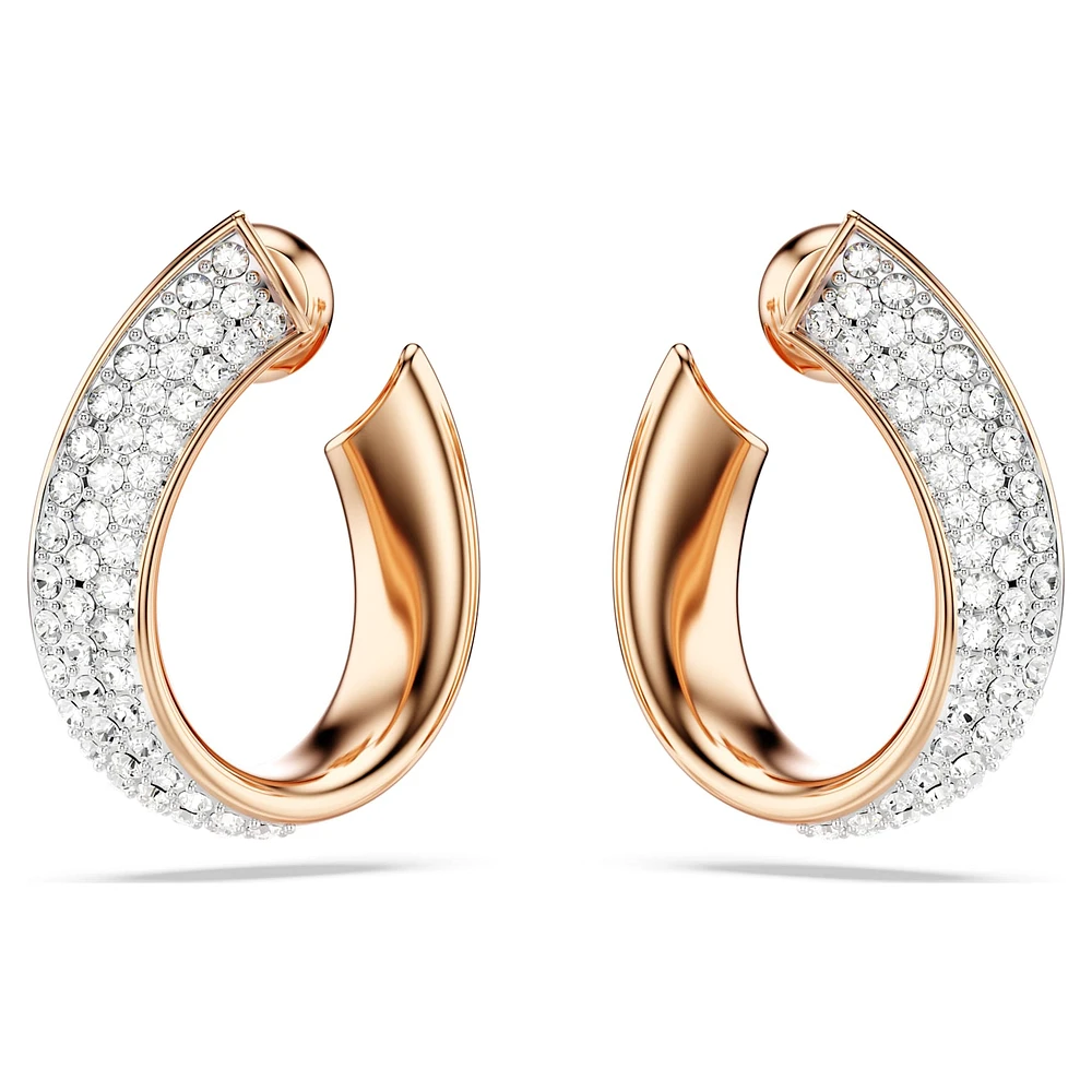 Exist hoop earrings, Small, White, Rose gold-tone plated by SWAROVSKI