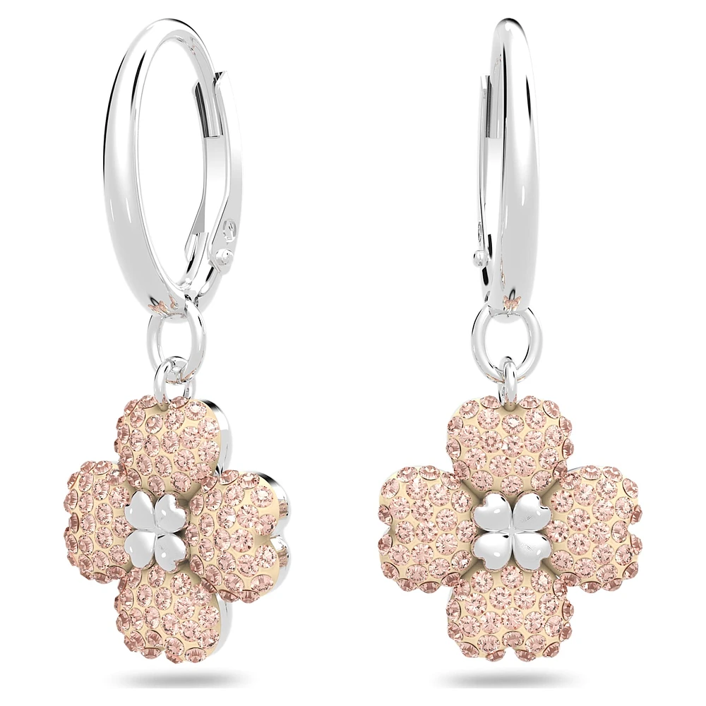 Latisha drop earrings, Flower, Pink, Rhodium plated by SWAROVSKI