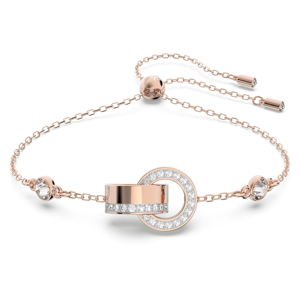 Hollow bracelet, Interlocking loop, White, Rose gold-tone plated by SWAROVSKI