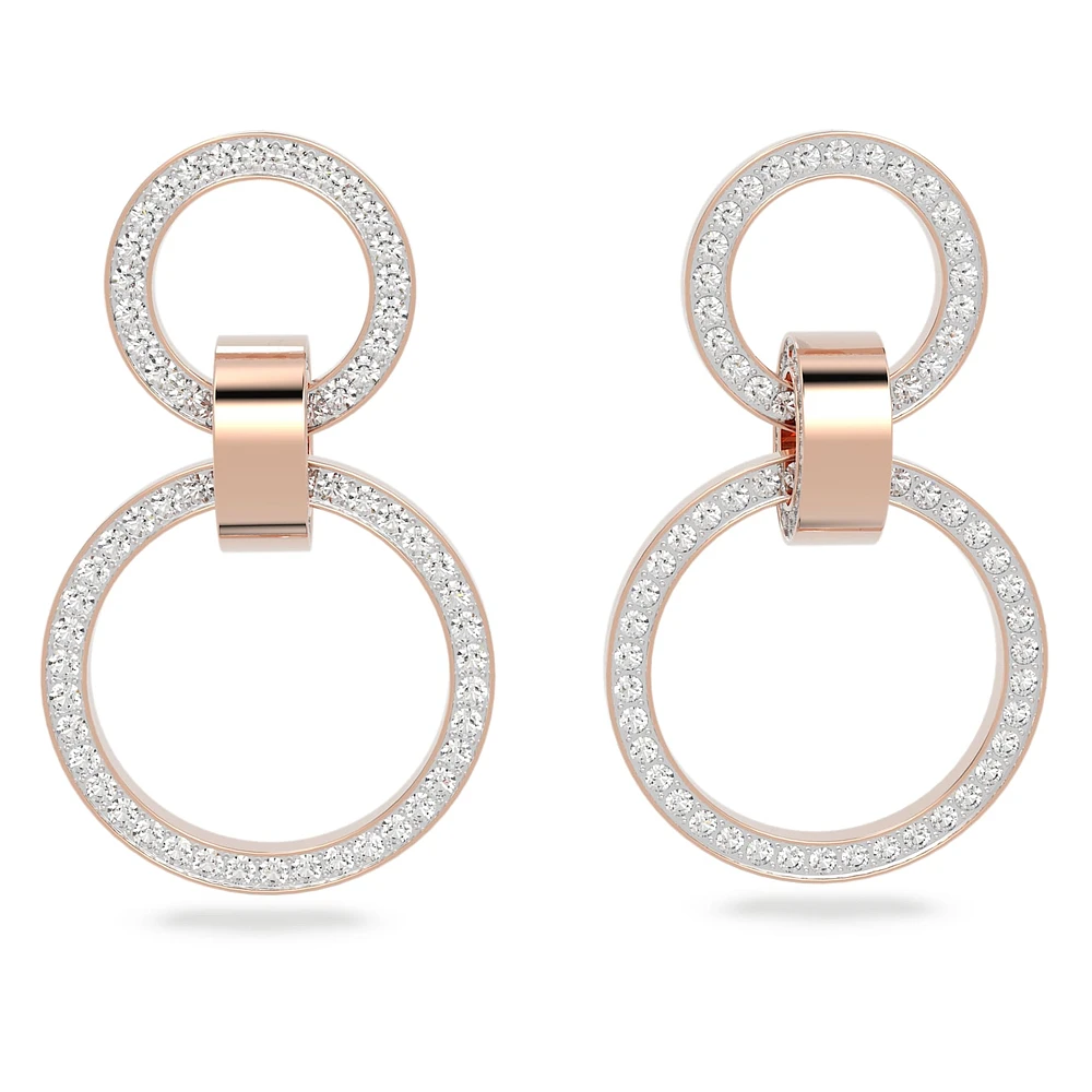 Hollow hoop earrings, White, Rose gold-tone plated by SWAROVSKI