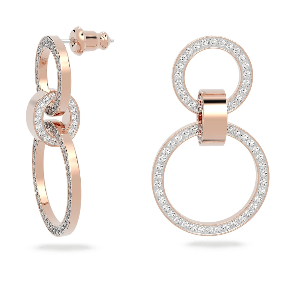Hollow hoop earrings, White, Rose gold-tone plated by SWAROVSKI