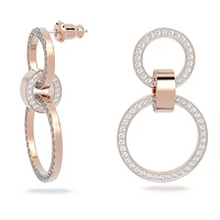 Hollow hoop earrings, White, Rose gold-tone plated by SWAROVSKI