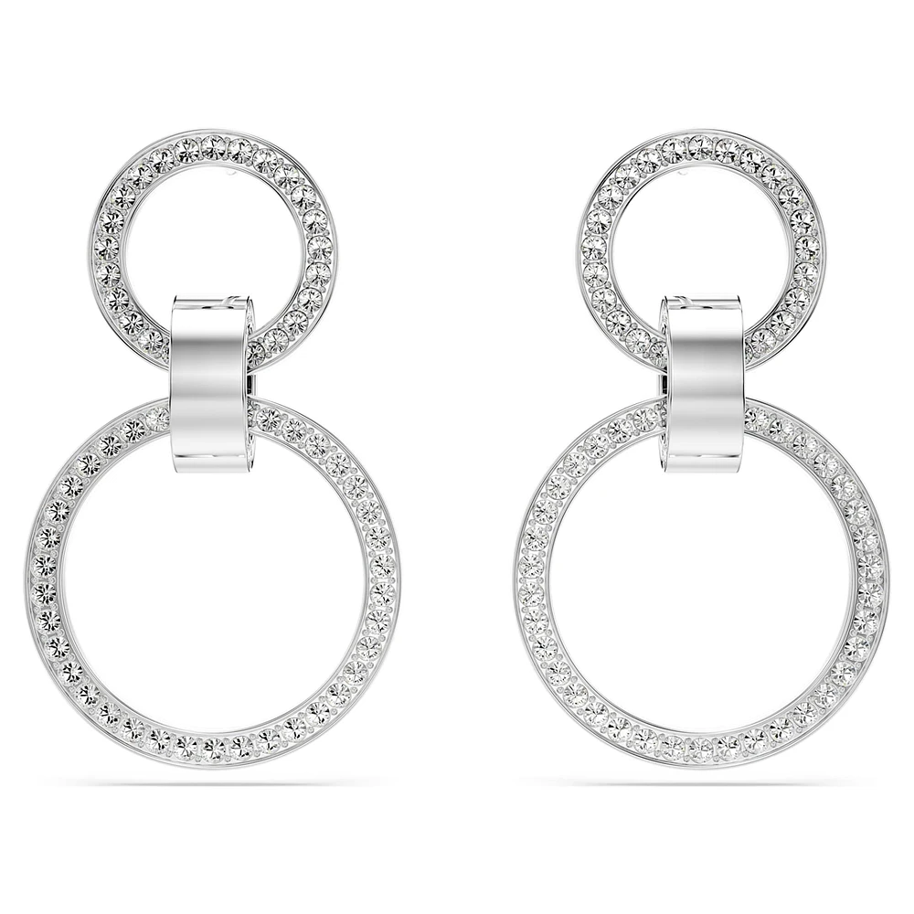 Hollow hoop earrings, White, Rhodium plated by SWAROVSKI