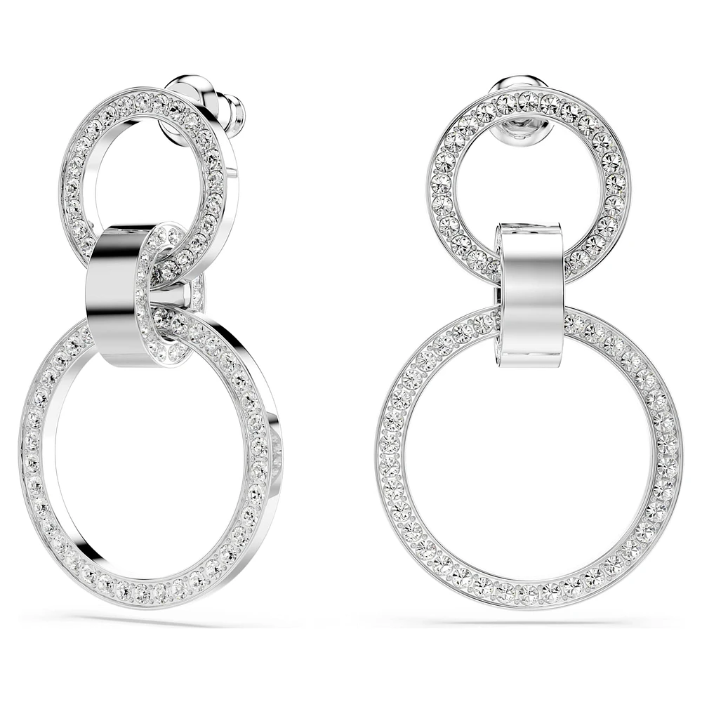 Hollow hoop earrings, White, Rhodium plated by SWAROVSKI