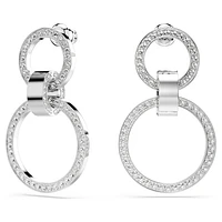 Hollow hoop earrings, White, Rhodium plated by SWAROVSKI
