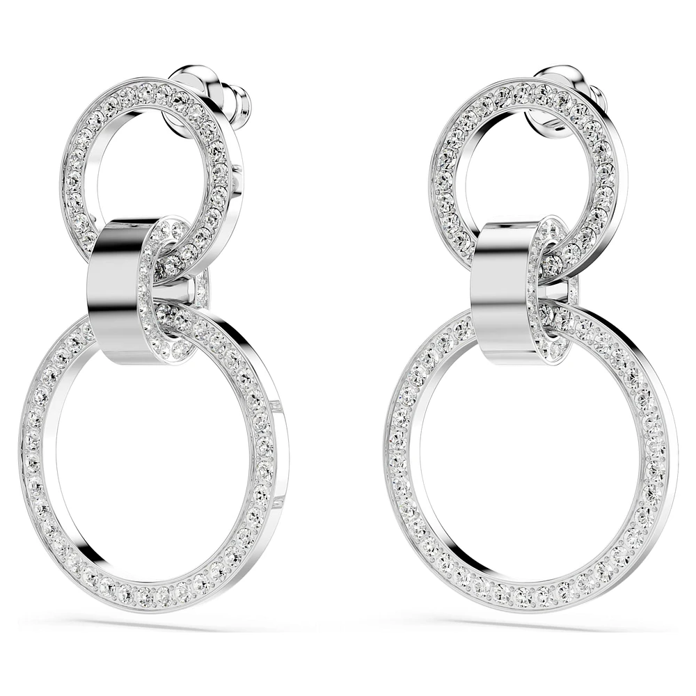 Hollow hoop earrings, White, Rhodium plated by SWAROVSKI