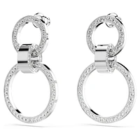 Hollow hoop earrings, White, Rhodium plated by SWAROVSKI