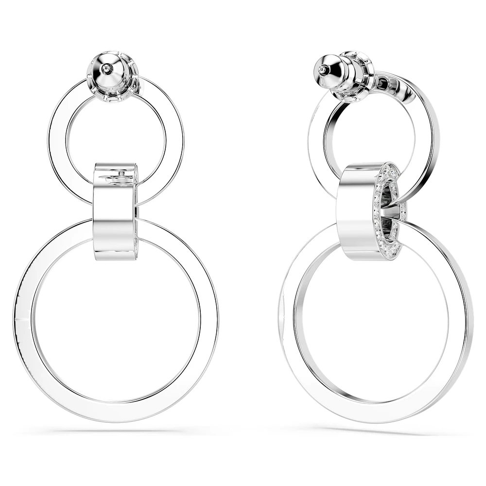 Hollow hoop earrings, White, Rhodium plated by SWAROVSKI