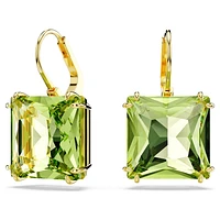 Millenia drop earrings, Square cut, Green, Gold-tone plated by SWAROVSKI