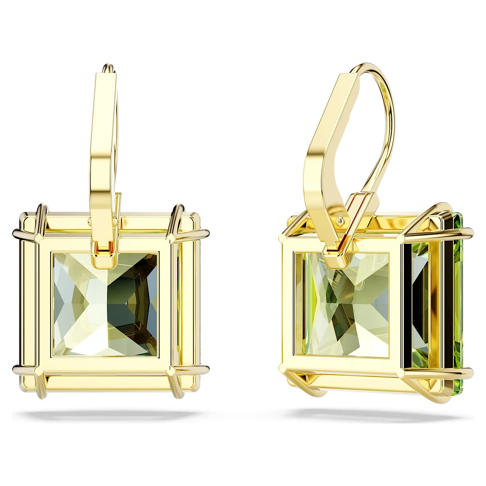 Millenia drop earrings, Square cut, Green, Gold-tone plated by SWAROVSKI