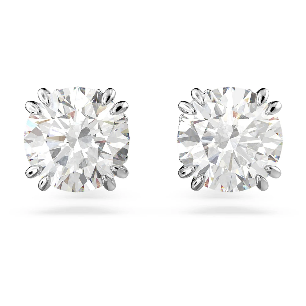 Constella stud earrings, Round cut, White, Rhodium plated by SWAROVSKI