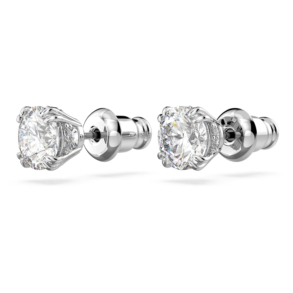 Constella stud earrings, Round cut, White, Rhodium plated by SWAROVSKI