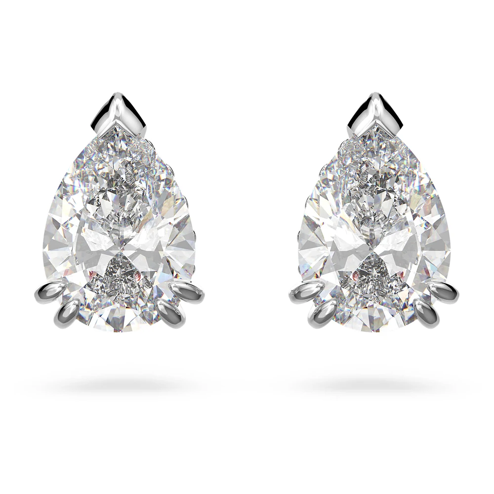 Millenia stud earrings, Pear cut, White, Rhodium plated by SWAROVSKI
