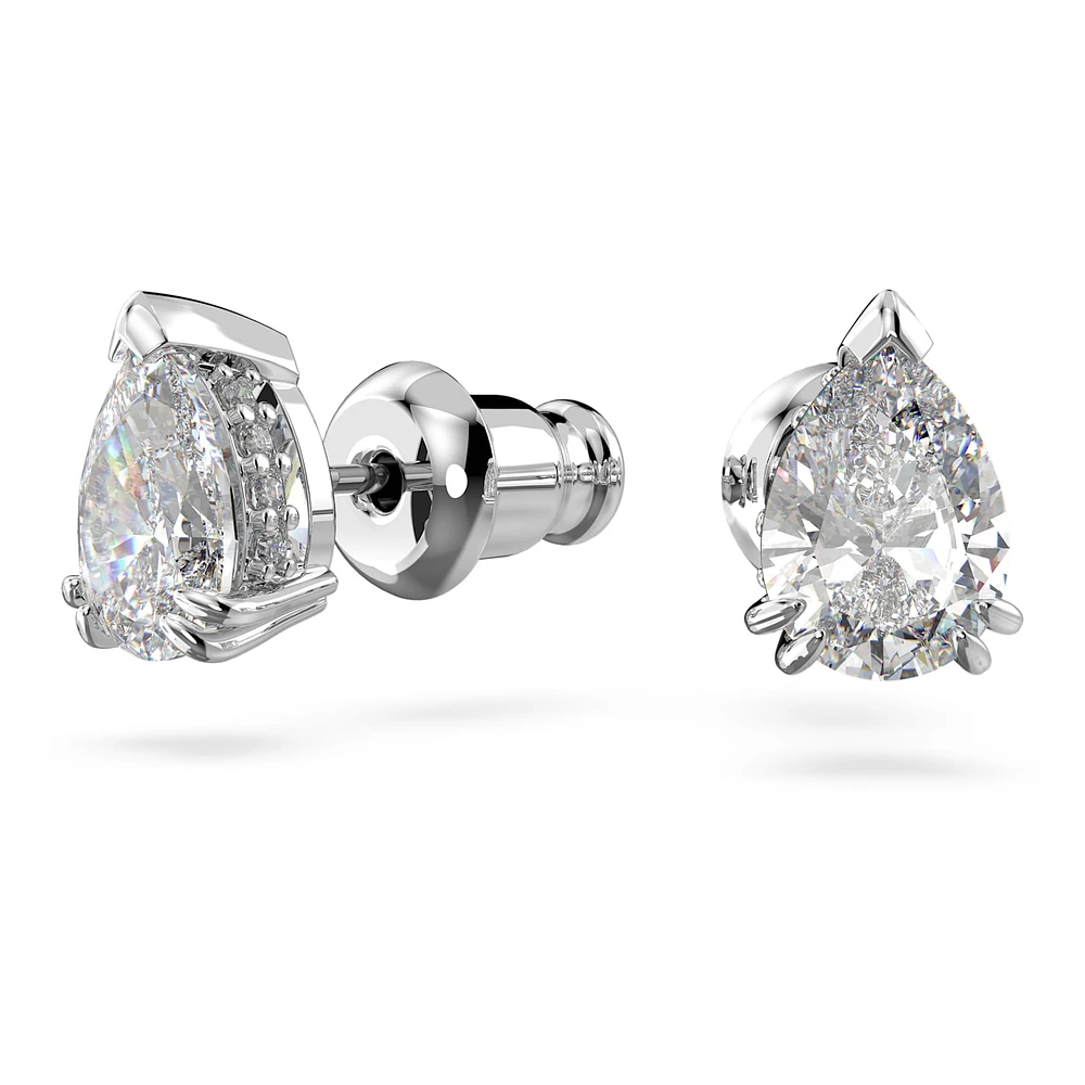 Millenia stud earrings, Pear cut, White, Rhodium plated by SWAROVSKI