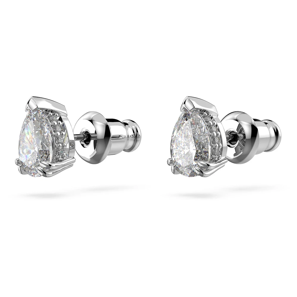 Millenia stud earrings, Pear cut, White, Rhodium plated by SWAROVSKI