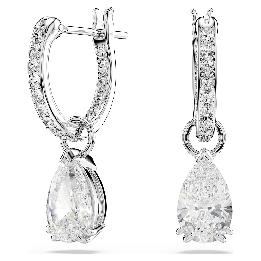 Millenia hoop earrings, Pear cut, White, Rhodium plated by SWAROVSKI