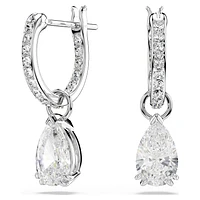 Millenia hoop earrings, Pear cut, White, Rhodium plated by SWAROVSKI