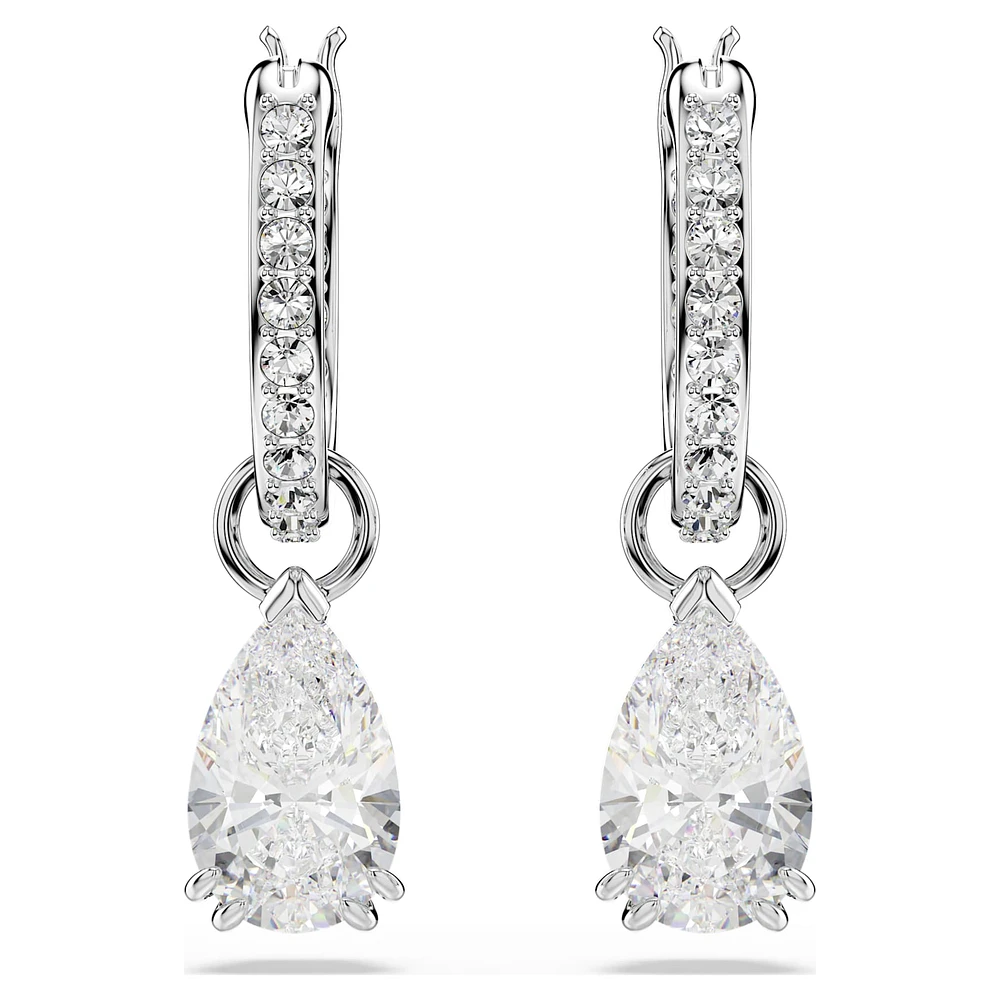 Millenia hoop earrings, Pear cut, White, Rhodium plated by SWAROVSKI