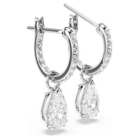 Millenia hoop earrings, Pear cut, White, Rhodium plated by SWAROVSKI