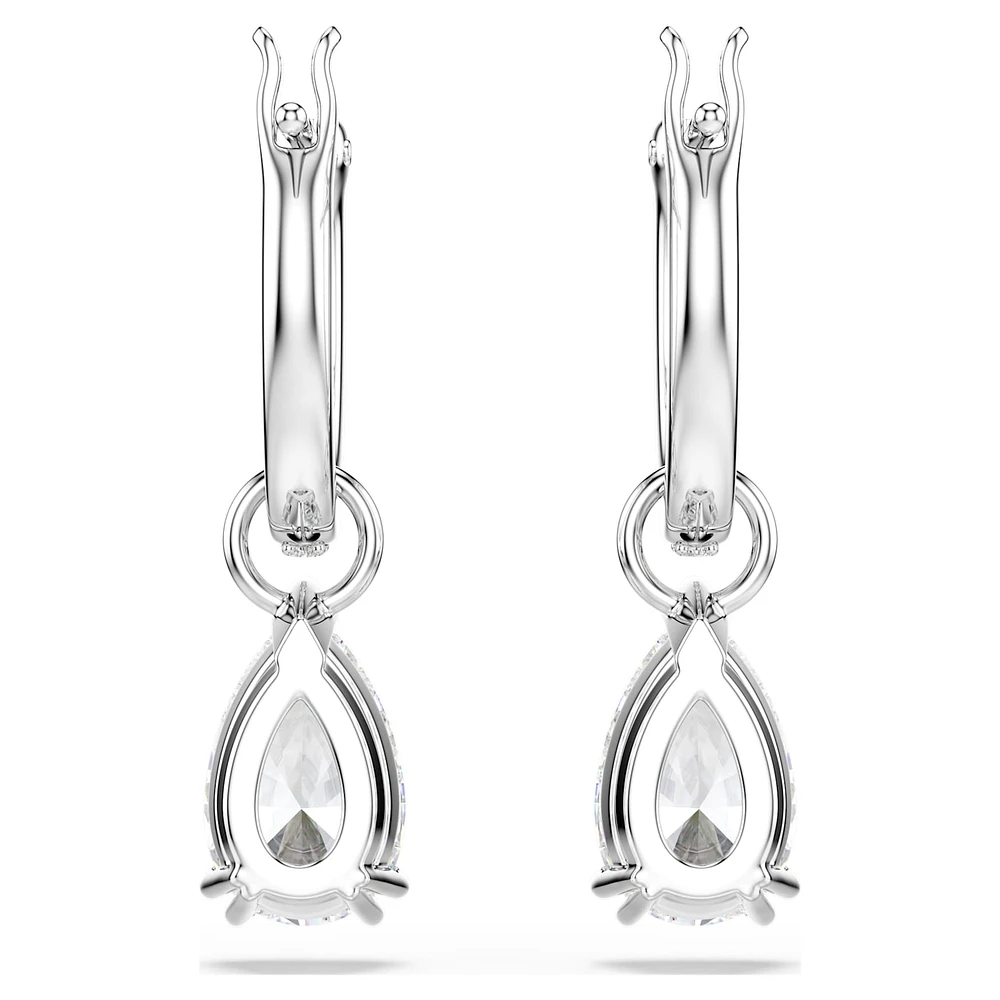 Millenia hoop earrings, Pear cut, White, Rhodium plated by SWAROVSKI