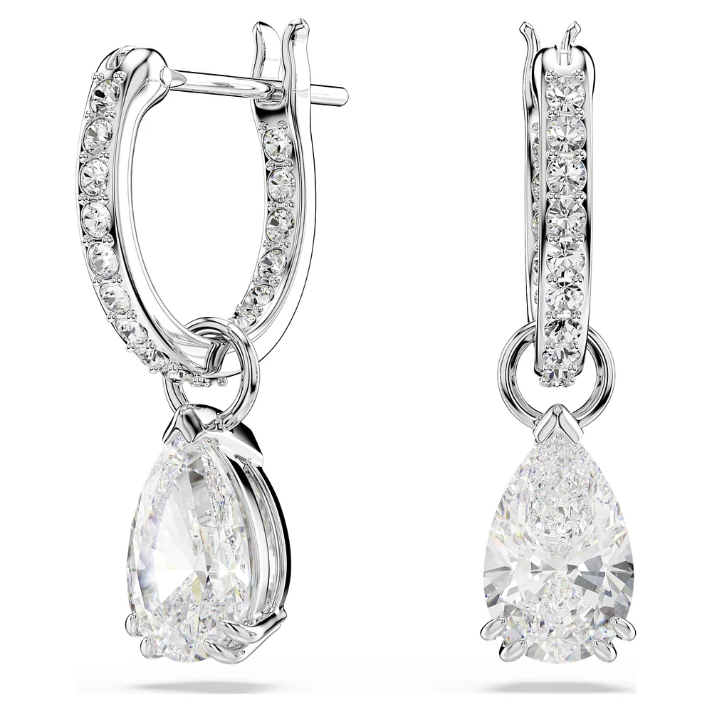 Millenia hoop earrings, Pear cut, White, Rhodium plated by SWAROVSKI