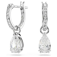 Millenia hoop earrings, Pear cut, White, Rhodium plated by SWAROVSKI