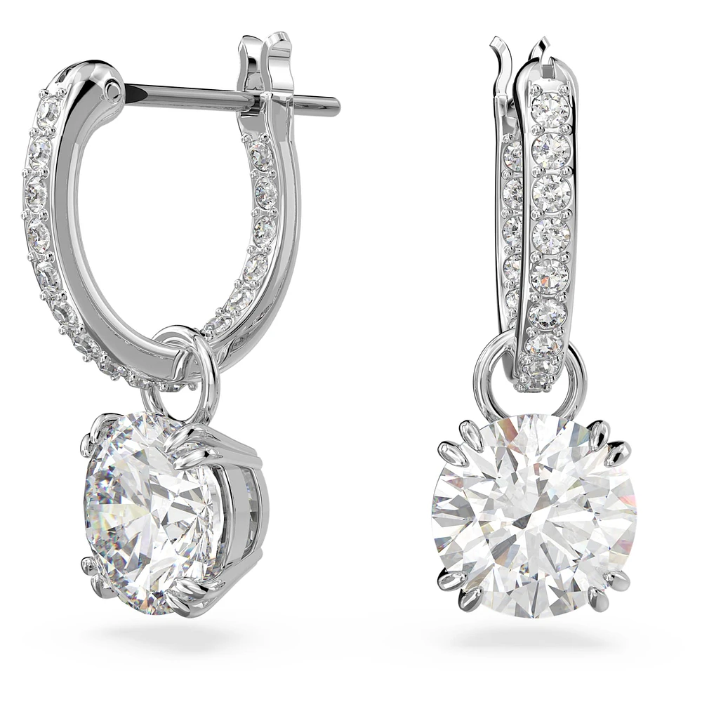 Constella drop earrings, Round cut, White, Rhodium plated by SWAROVSKI