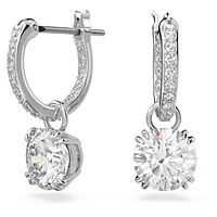 Constella drop earrings, Round cut, White, Rhodium plated by SWAROVSKI