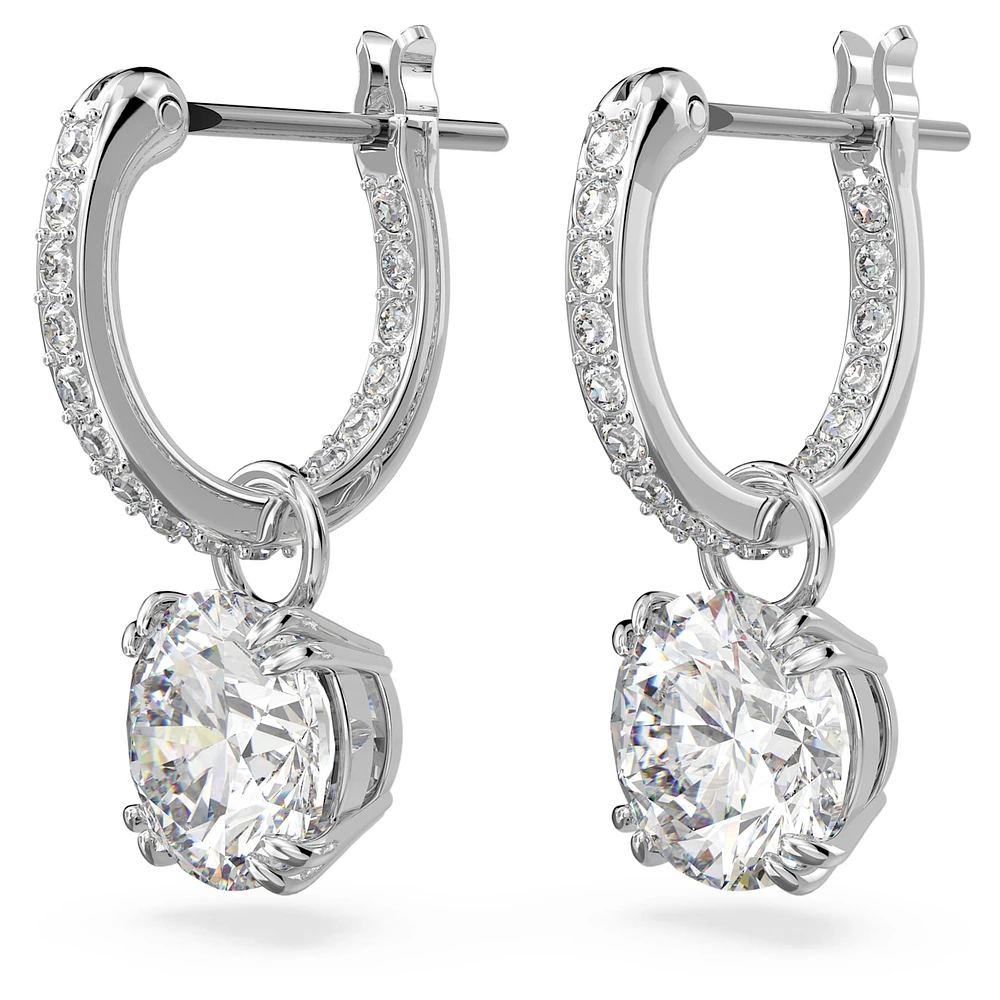 Constella drop earrings, Round cut, White, Rhodium plated by SWAROVSKI