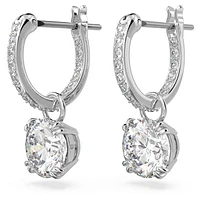 Constella drop earrings, Round cut, White, Rhodium plated by SWAROVSKI