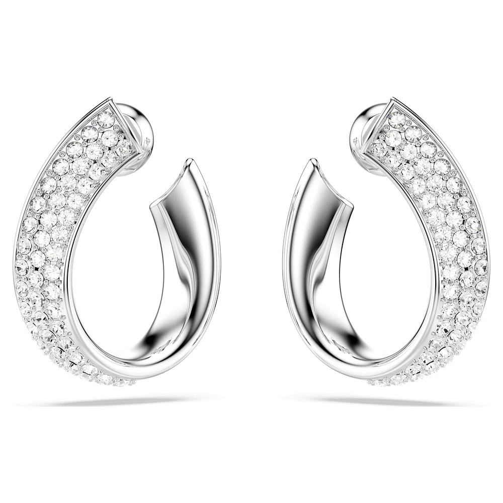 Exist hoop earrings, Small, White, Rhodium plated by SWAROVSKI