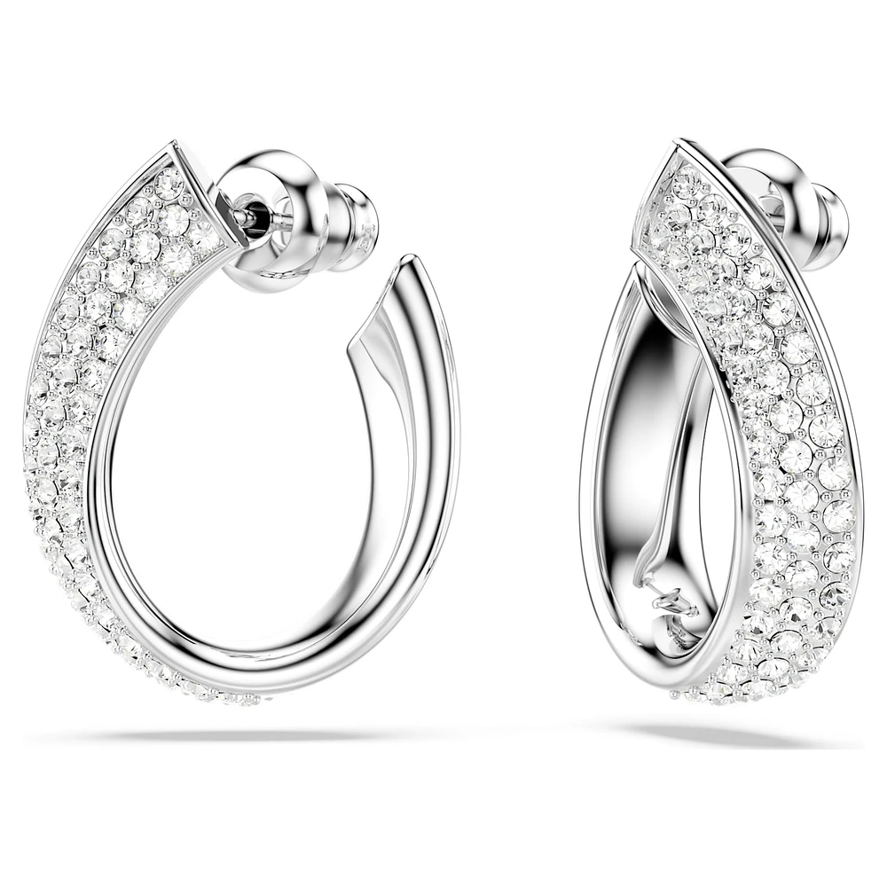 Exist hoop earrings, Small, White, Rhodium plated by SWAROVSKI