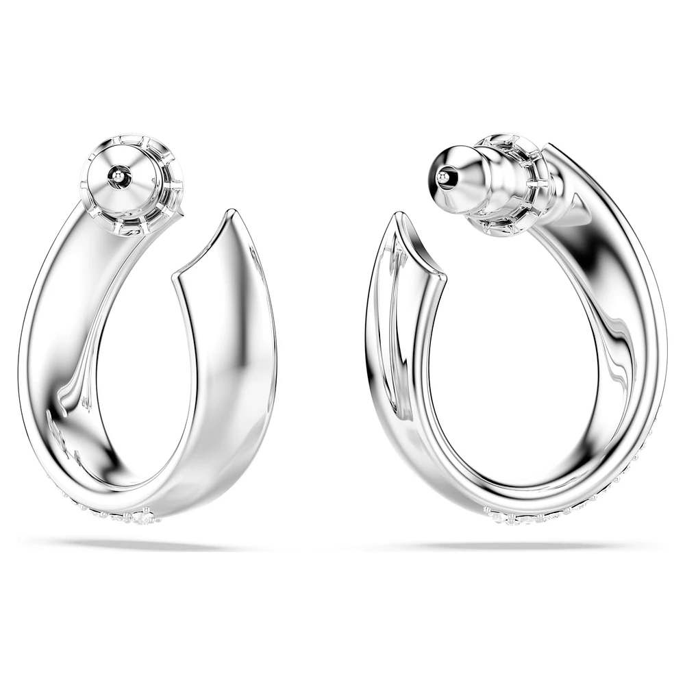 Exist hoop earrings, Small, White, Rhodium plated by SWAROVSKI