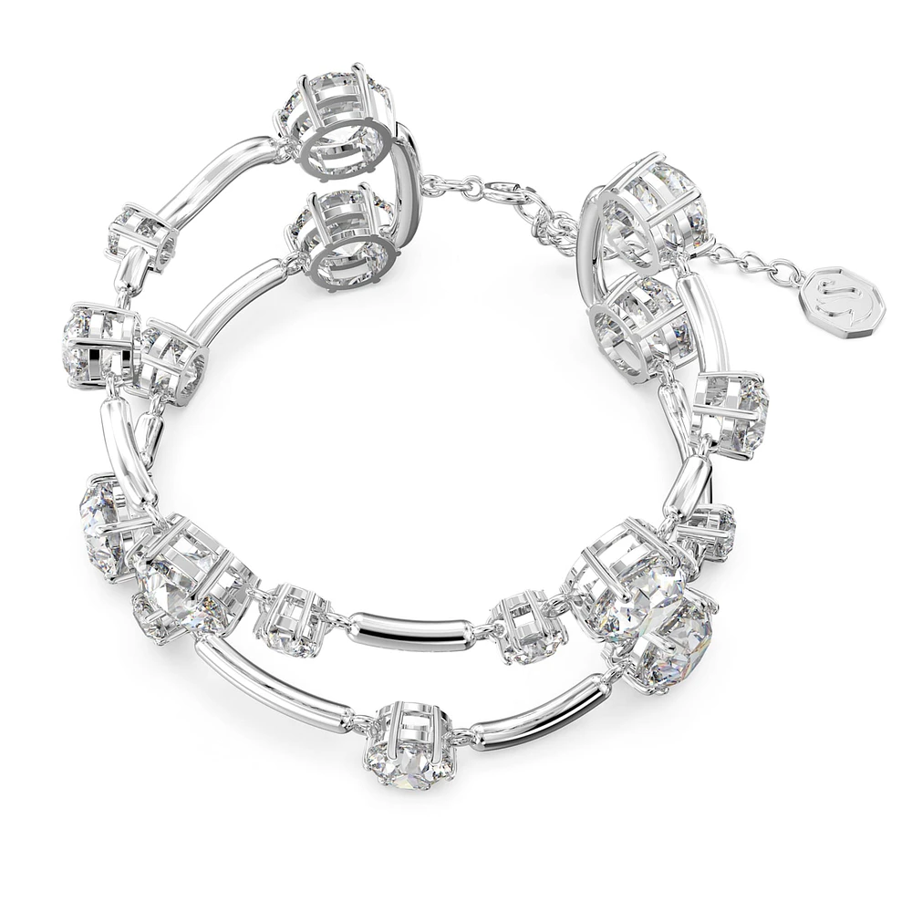 Constella double bangle, Round cut, White, Rhodium plated by SWAROVSKI