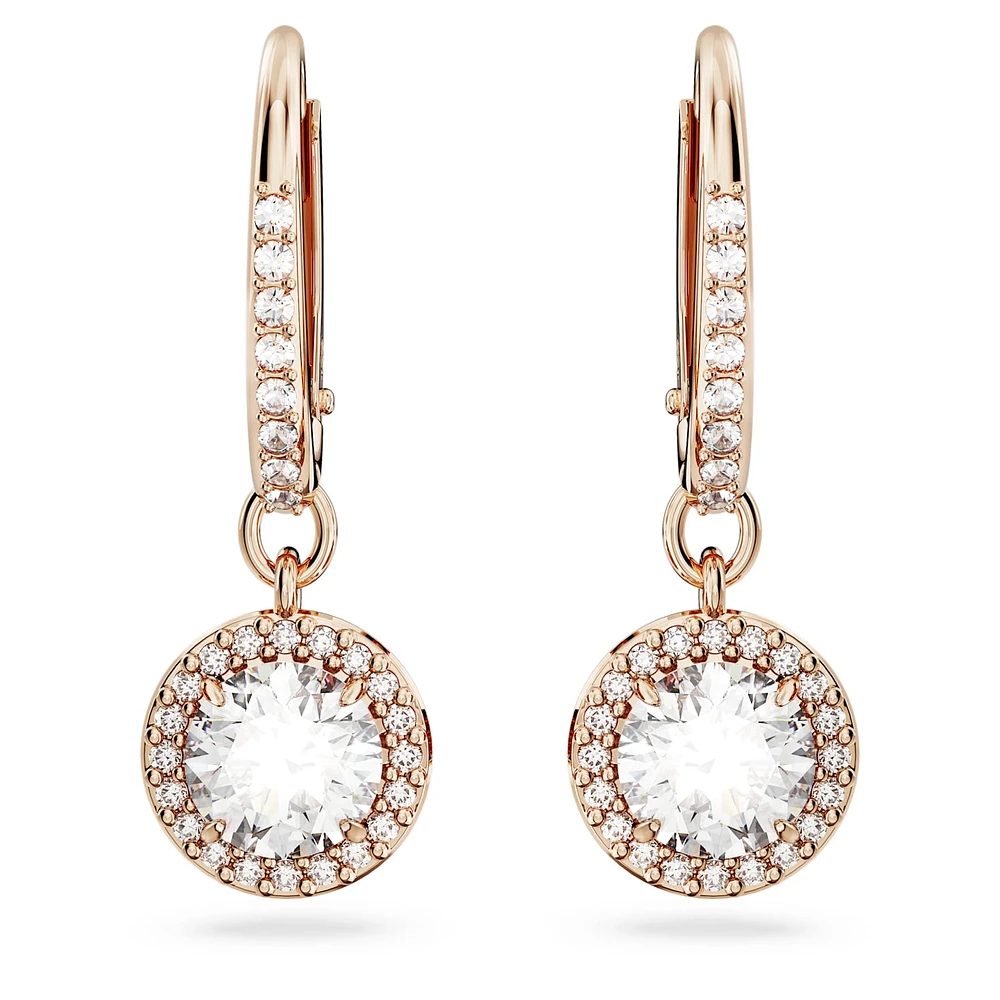 Constella drop earrings, Round cut, Pavé, White, Rose gold-tone plated by SWAROVSKI
