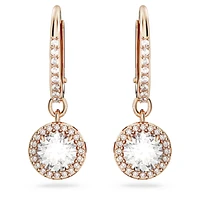 Constella drop earrings, Round cut, Pavé, White, Rose gold-tone plated by SWAROVSKI