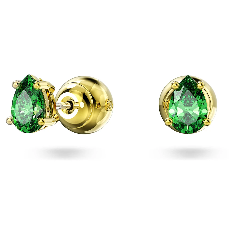 Stilla stud earrings, Pear cut, Green, Gold-tone plated by SWAROVSKI