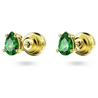 Stilla stud earrings, Pear cut, Green, Gold-tone plated by SWAROVSKI