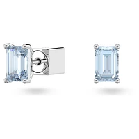 Chroma stud earrings, Cushion cut, Blue, Rhodium plated by SWAROVSKI