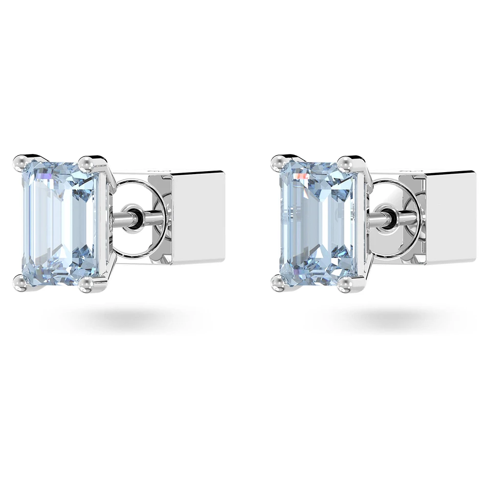 Chroma stud earrings, Cushion cut, Blue, Rhodium plated by SWAROVSKI