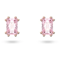 Chroma stud earrings, Cushion cut, Pink, Rose gold-tone plated by SWAROVSKI