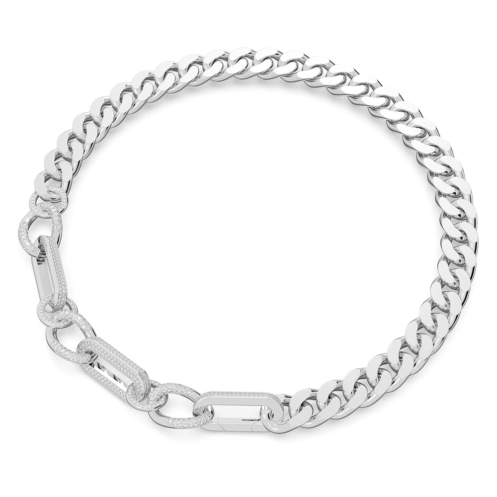 Dextera necklace, Statement, Mixed links, White, Rhodium plated by SWAROVSKI