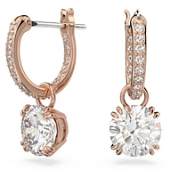 Constella drop earrings, Round cut, White, Rose gold-tone plated by SWAROVSKI