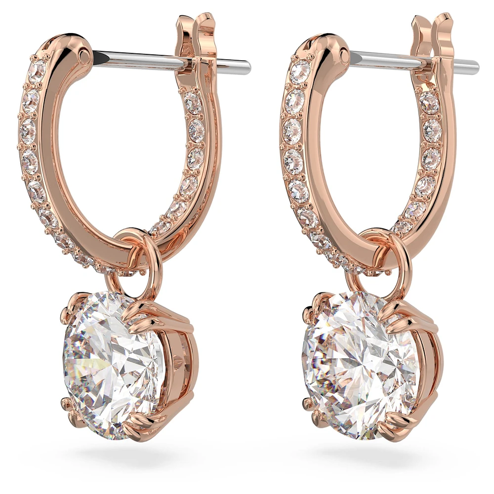 Constella drop earrings, Round cut, White, Rose gold-tone plated by SWAROVSKI