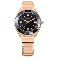 Dextera 3-hand watch, 37mm, Swiss Made, Metal bracelet, Black, Rose gold-tone finish by SWAROVSKI