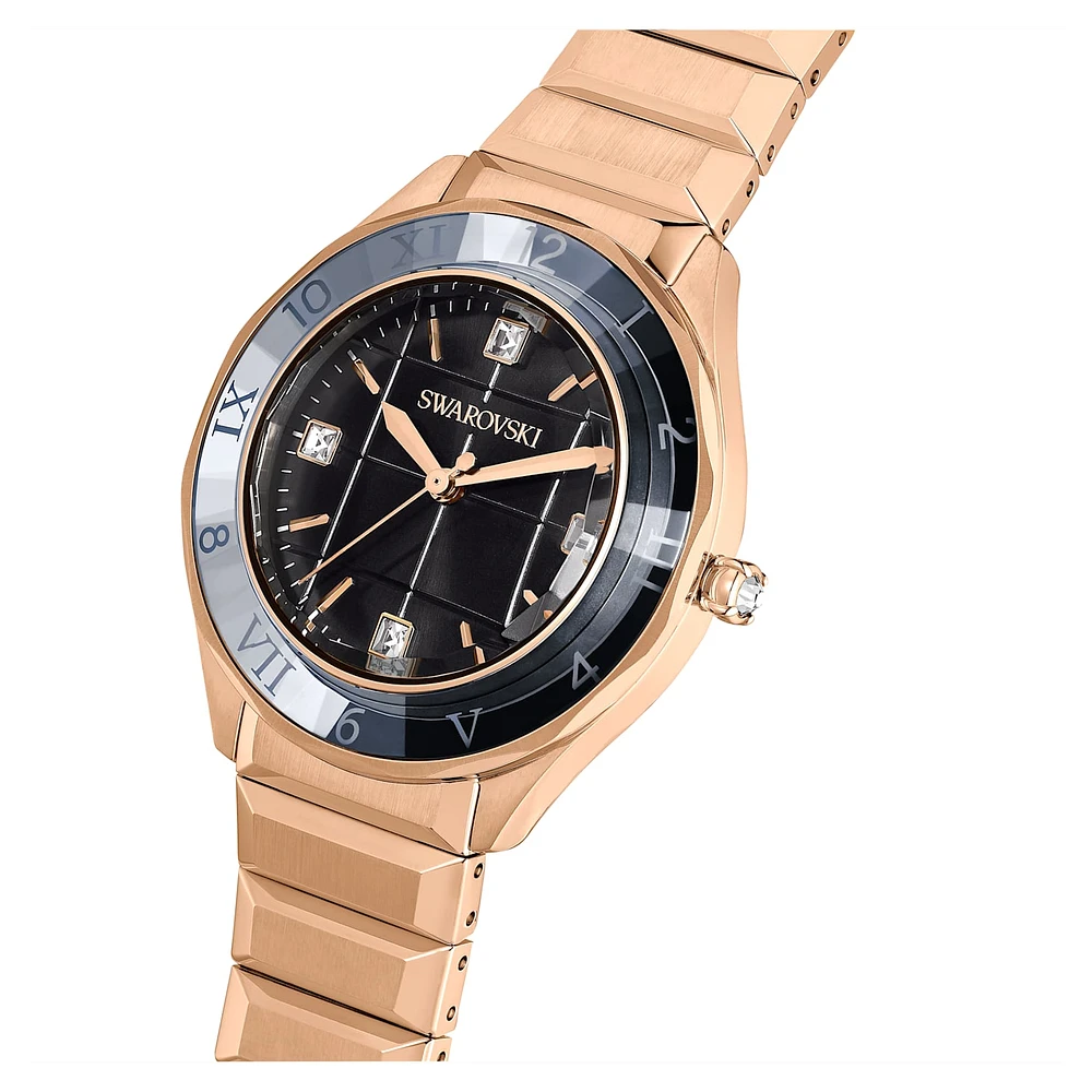 Dextera 3-hand watch, 37mm, Swiss Made, Metal bracelet, Black, Rose gold-tone finish by SWAROVSKI