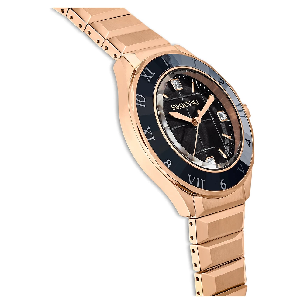 Dextera 3-hand watch, 37mm, Swiss Made, Metal bracelet, Black, Rose gold-tone finish by SWAROVSKI
