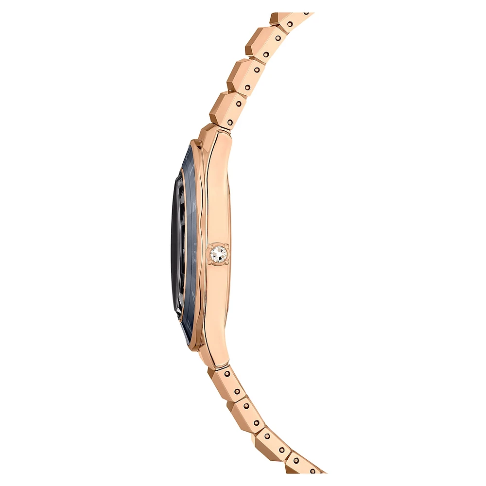 Dextera 3-hand watch, 37mm, Swiss Made, Metal bracelet, Black, Rose gold-tone finish by SWAROVSKI