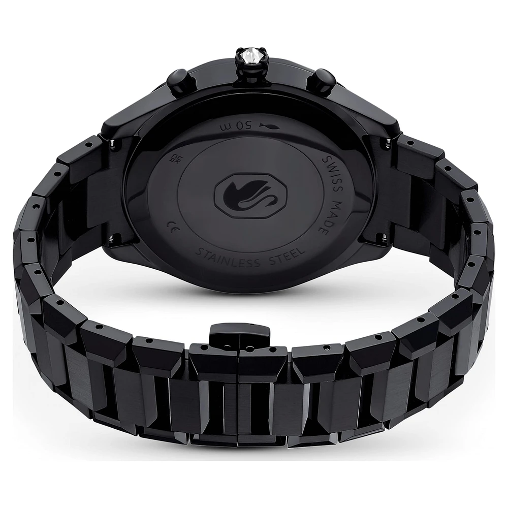 Dextera chrono watch, 39mm, Swiss Made, Metal bracelet, Black, Black finish by SWAROVSKI