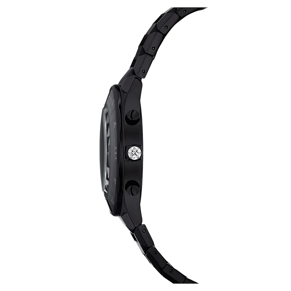 Dextera chrono watch, 39mm, Swiss Made, Metal bracelet, Black, Black finish by SWAROVSKI